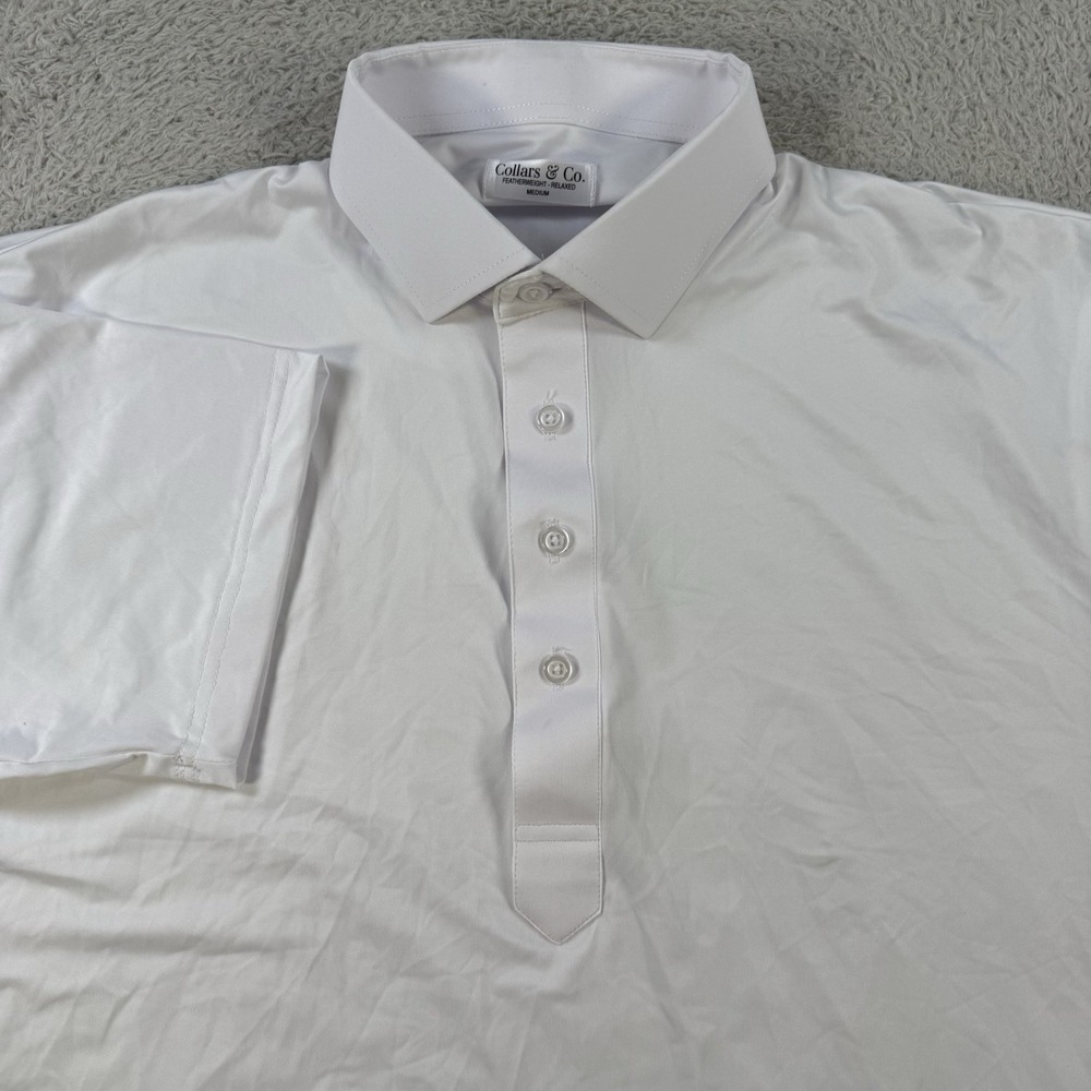 Collars and Co Polo Mens Medium White Featherweight Relaxed Stretch Dress Shirt